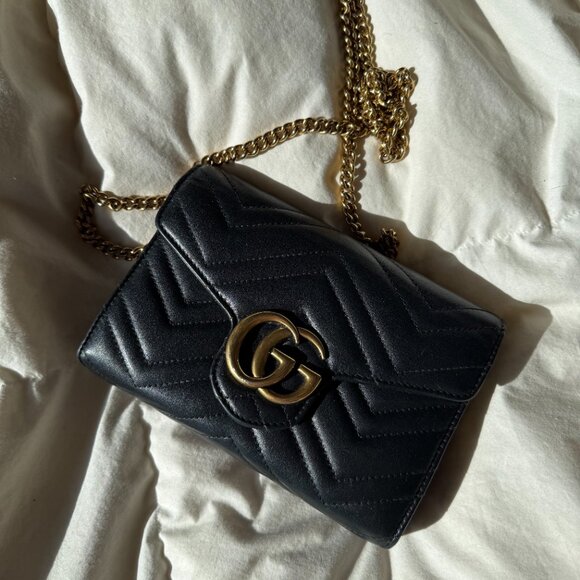 Black Gucci GG Marmont Wallet on Chain Purse - Picture 3 of 15